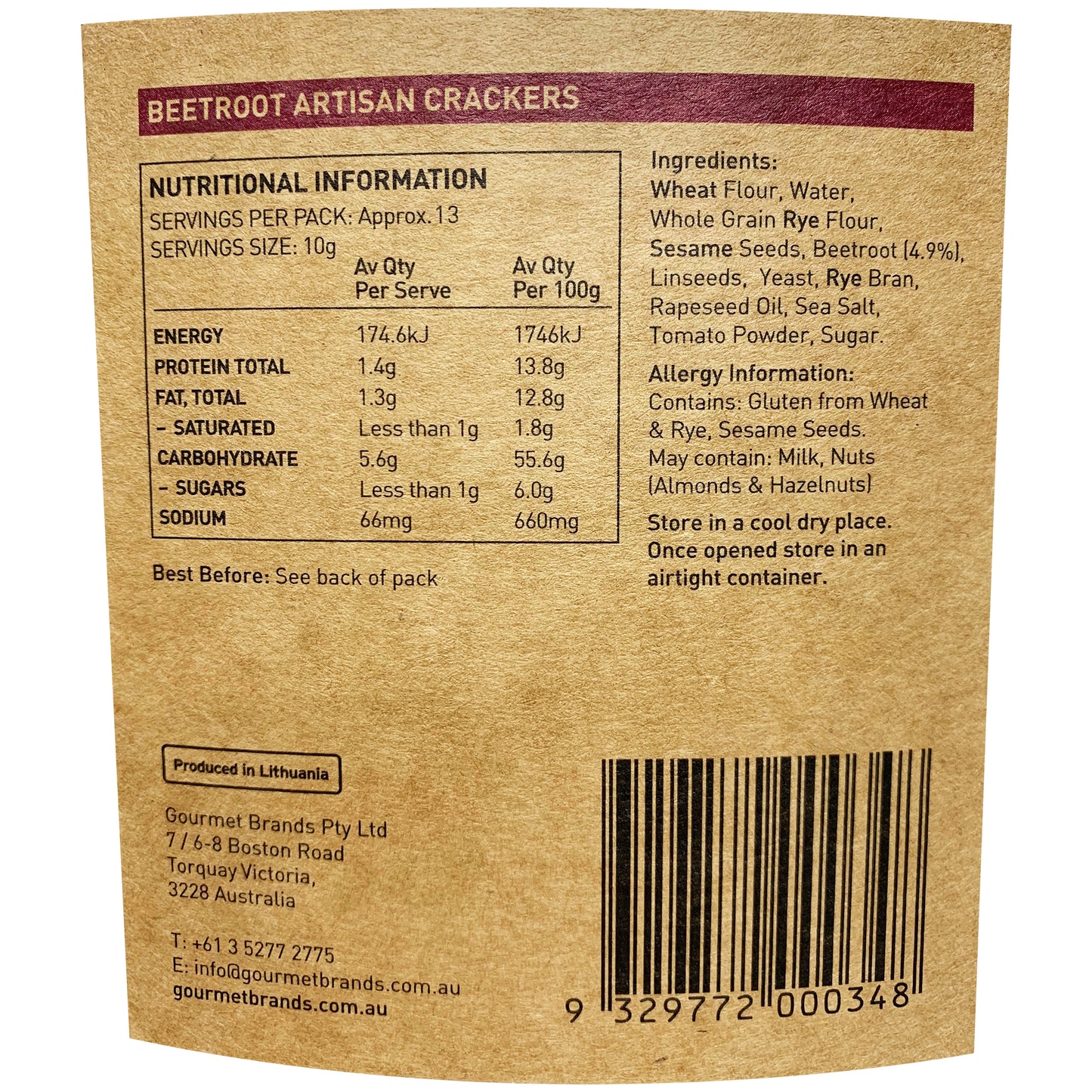 Valley Produce Co Beetroot Artisan Crackers 130g