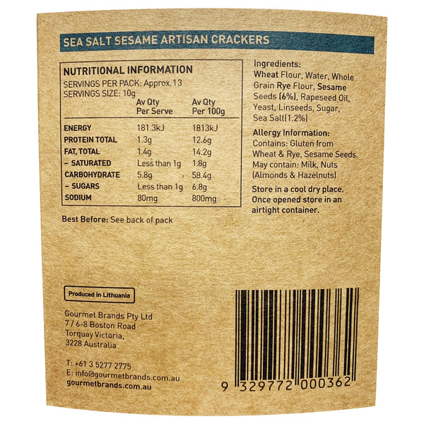 Valley Produce Co Sea Salt and Sesame Artisan Crackers 130g