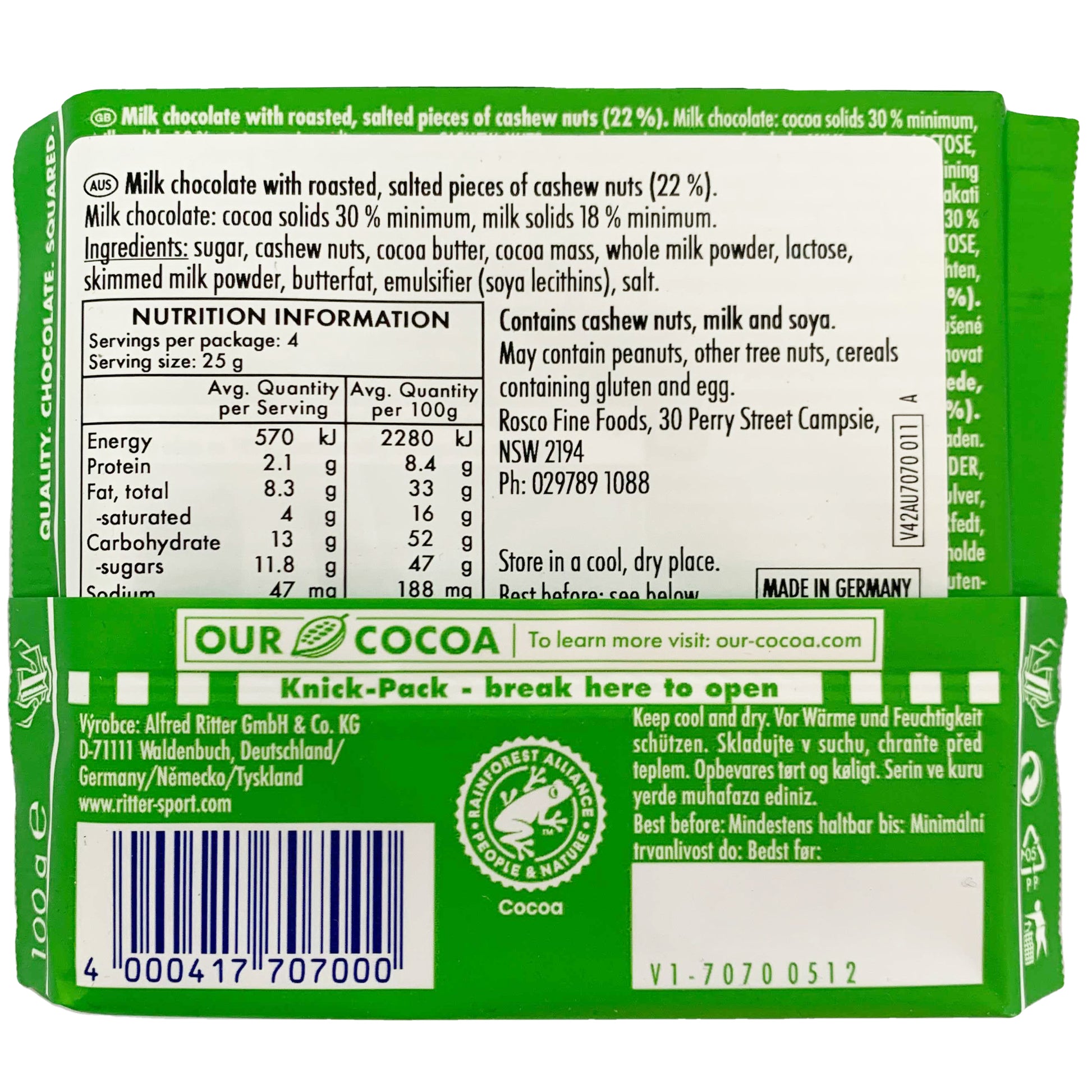 Ritter Sport Cashew Milk Chocolate | Harris Farm Online