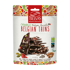 Belvas Belgian Thins Organic Dark Chocolate 60% Quinoa, Goji, Almonds and Sunflower | Harris Farm Online