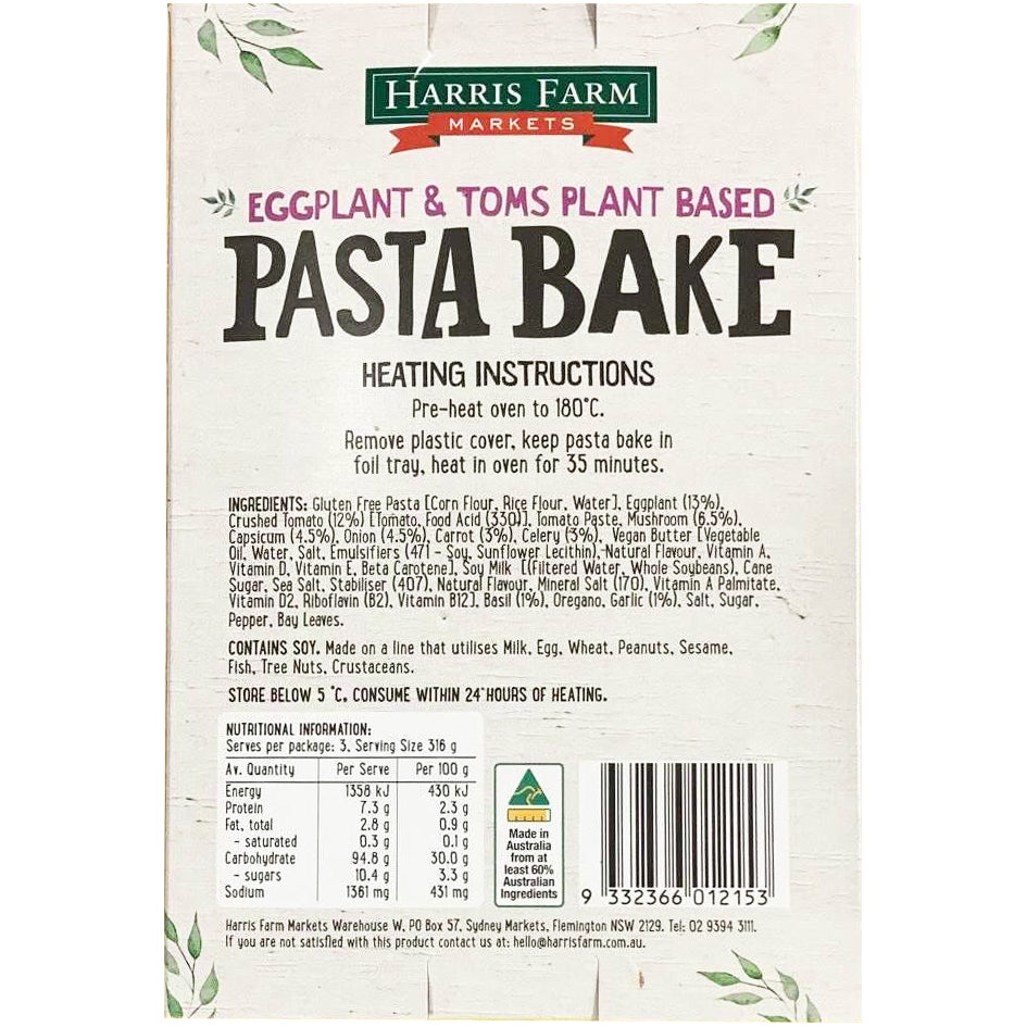 Harris Farm Eggplant and Tomatoes Plant Based Pasta Bake | Harris Farm Online