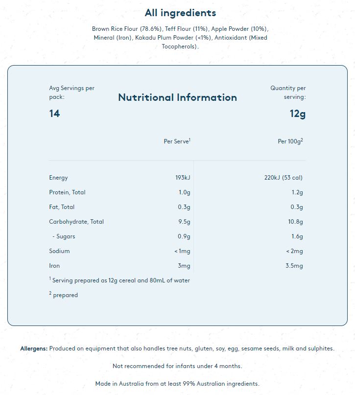 Funch Australian wholegrain Baby Cereals Apple and Kakadu Plum 6+ Months | Harris Farm Online