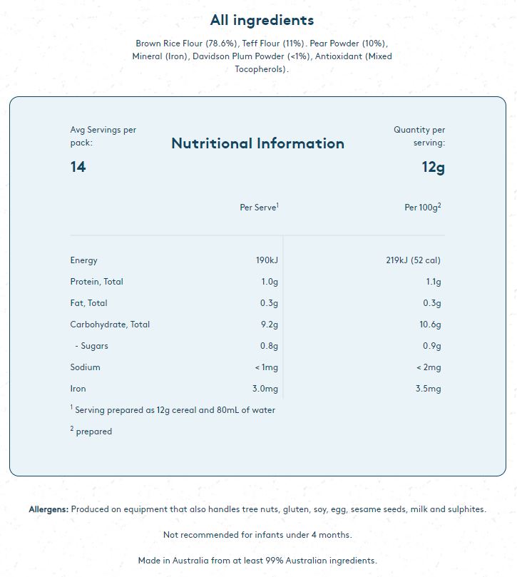 Funch Australian wholegrain Baby Cereals Pear and Davidson Plum 6+ Months | Harris Farm Online