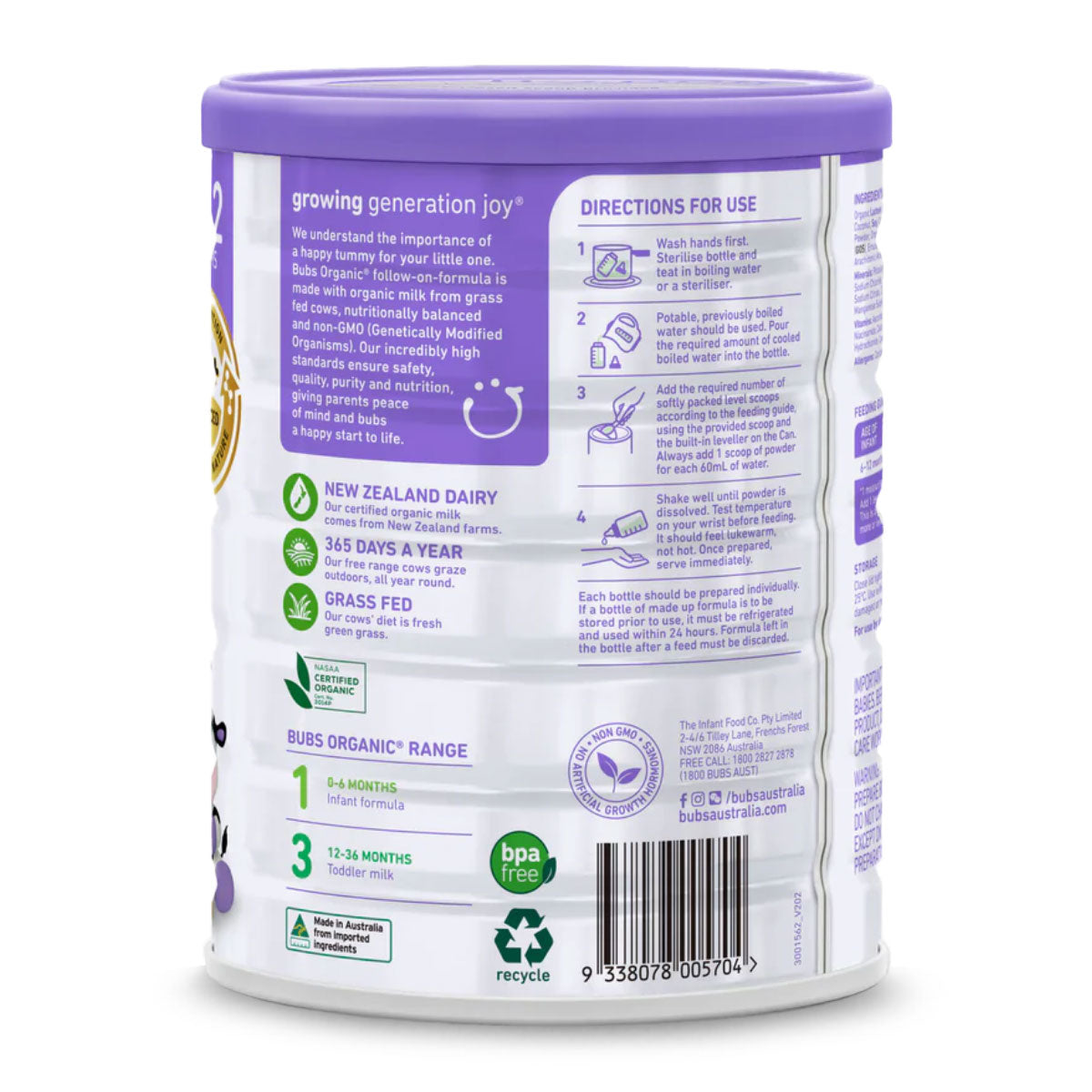 Bubs Organic Grass Fed Follow-on Formula Stage 2 800g | Harris Farm Online
