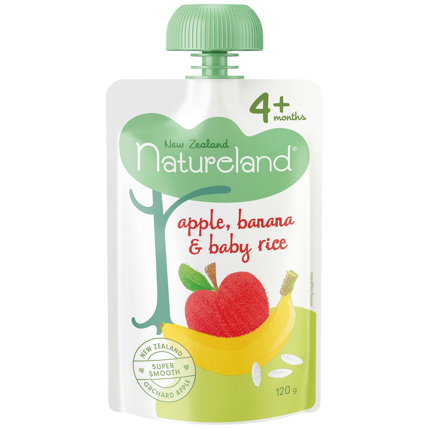 NZ Natureland Apple, Banana and Baby Rice 4+ Months 120g