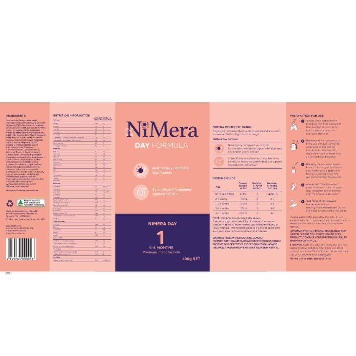 NiMera Premium Infant Day Formula Stage 1 0-6 Months 400g