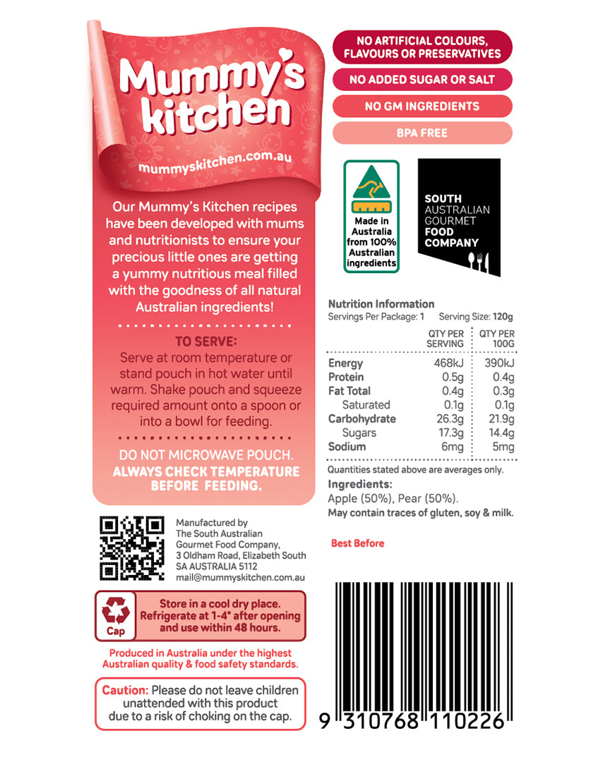 Mummy's Kitchen Apple and Pear 4+ Months Smooth 120g