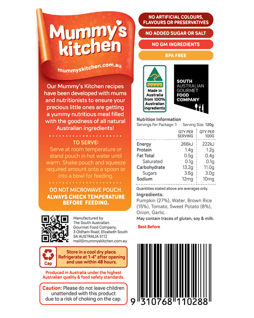 Mummy's Kitchen Pumpkin, Sweet Potato and Rice 6+ Months 120g