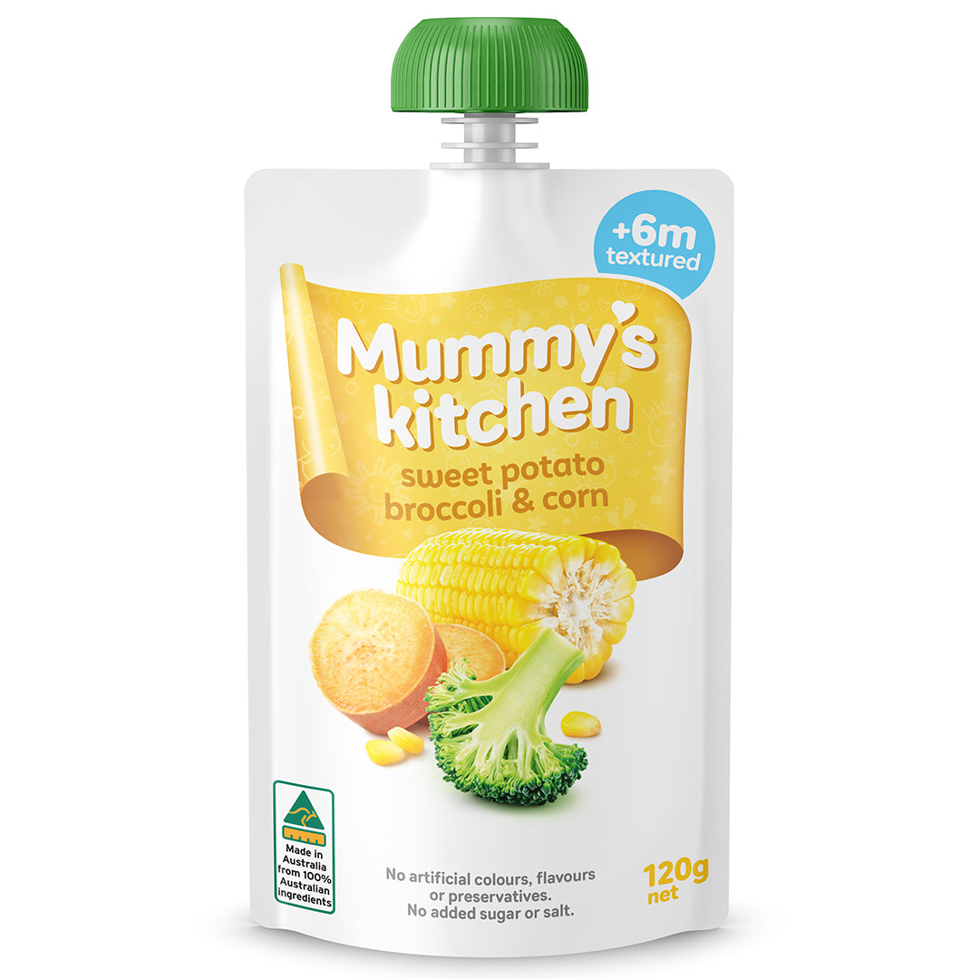 Mummy's Kitchen Sweet Potato, Broccoli and Corn 6+ Months Textured 120g