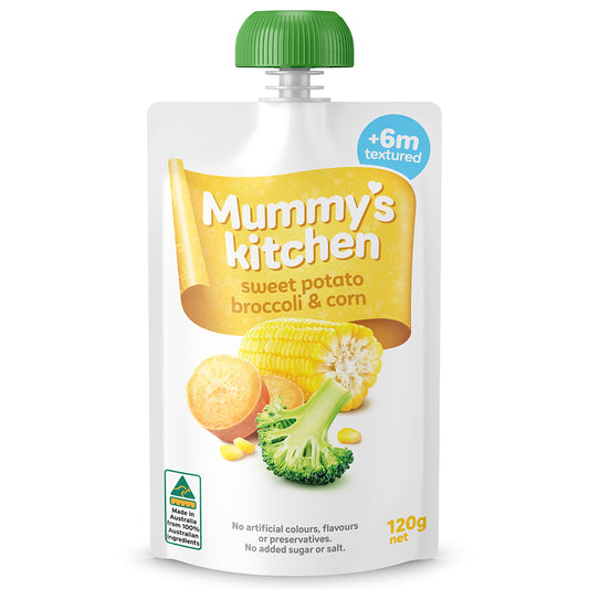 Mummy's Kitchen Sweet Potato, Broccoli and Corn 6+ Months Textured 120g