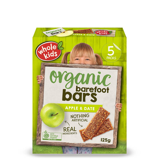 Whole Kids Organic Barefoot Bars Apple and Date Bars x5 125g