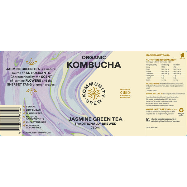 Kommunity Brew Organic Kombucha Jasmine Green Tea | Harris Farm Online