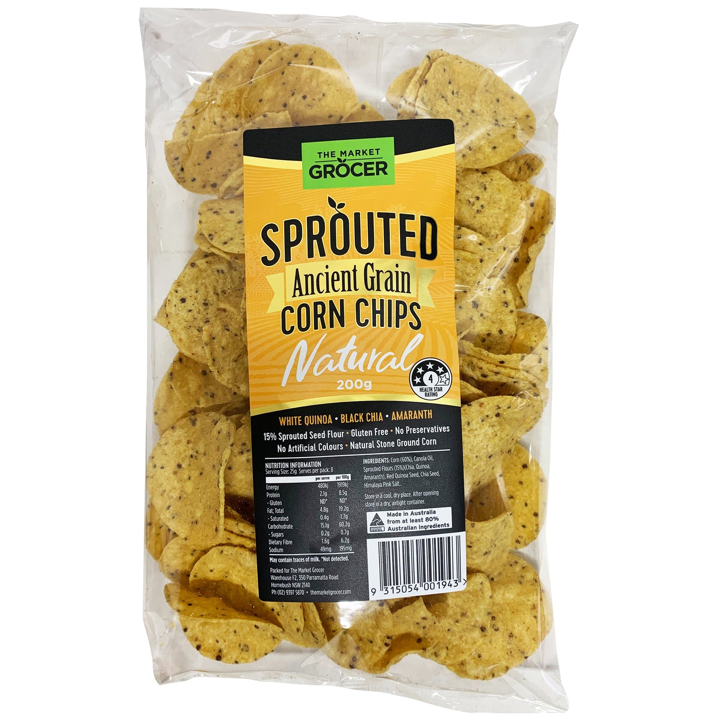 The Market Grocer Corn Chips Sprouted Grain 200g