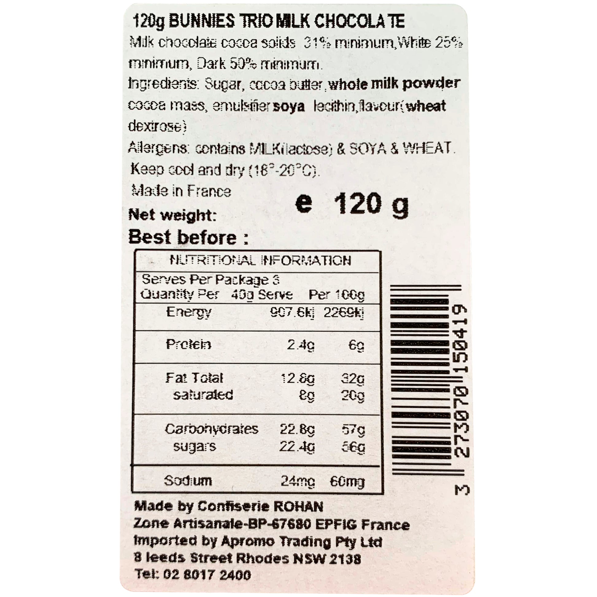 Confiserie Rohan Milk Chocolate Bunnies Trio | Harris Farm Online