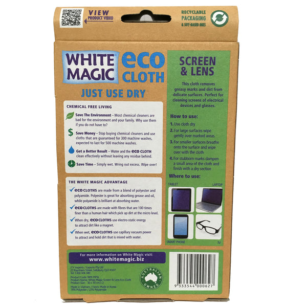 White Magic Screen and Lens Eco Cloth 2pk