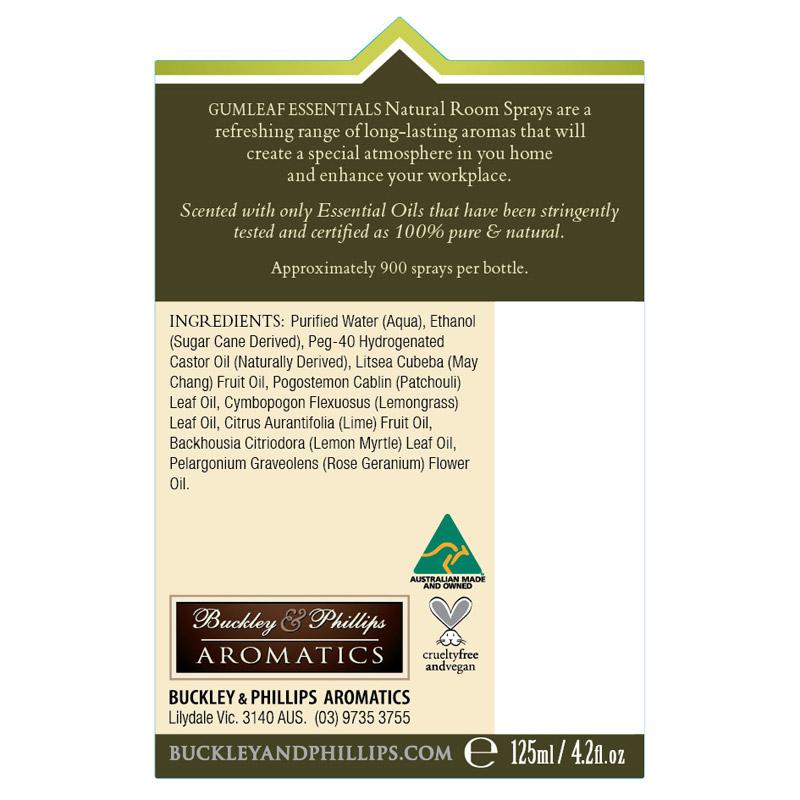 Gumleaf Essentials Indulgence Room Spray with Lemon Myrtle, May Chang and Lemongrass 125ml
