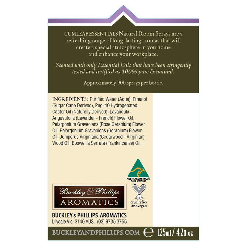 Gumleaf Essentials Relaxing Room Spray with Rose, Lavender and Cedarwood 125ml