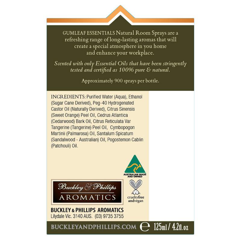 Gumleaf Essentials Soothing Room Spray with Tangerine, Sandalwood and Cedarwood 125ml
