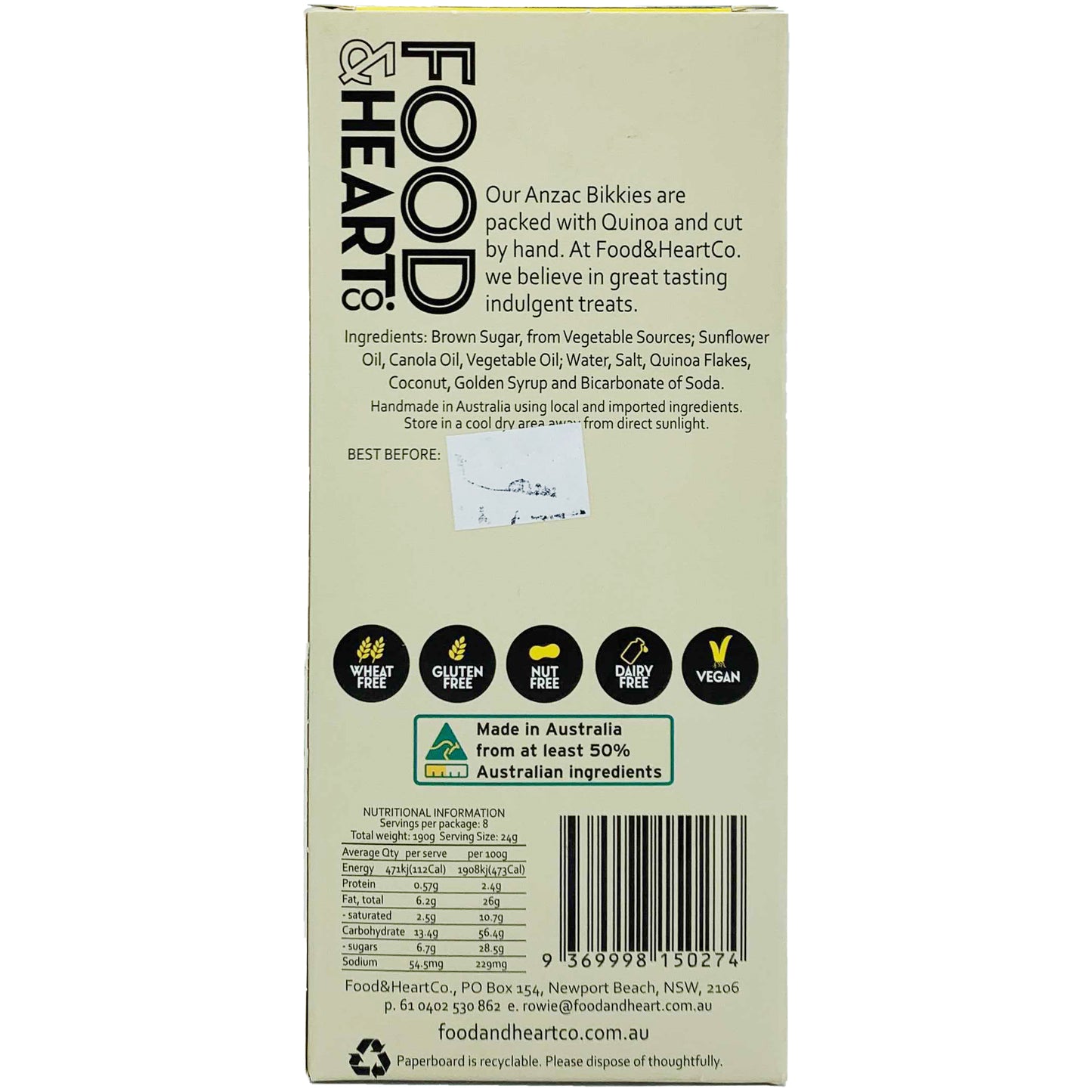 Food and Heart Co. Gluten Free Anzac Bikkies | Harris Farm Online