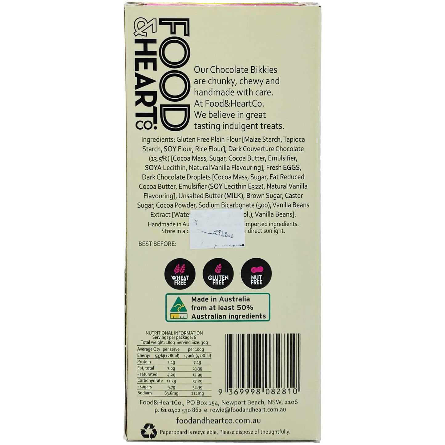 Food and Heart Co. Gluten Free Chocolate Bikkie | Harris Farm Online