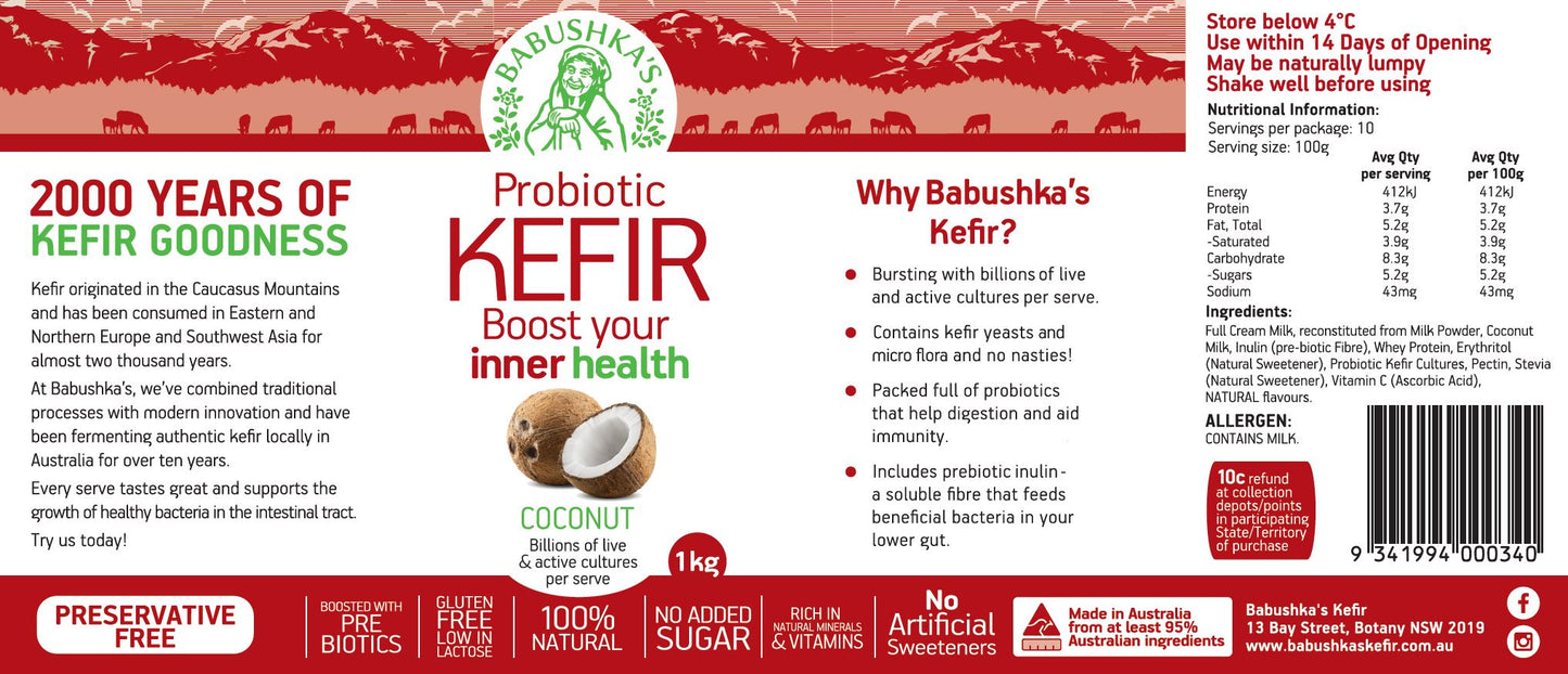 Babushka Yoghurt Probiotic Kefir Coconut | Harris Farm Online