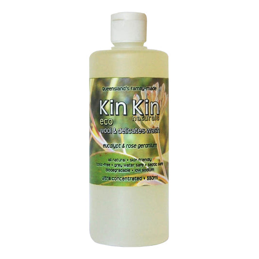 Kin Kin Naturals Wool and Delicates Wash with Eucalypt and Rose Geranium essential oils 550ml