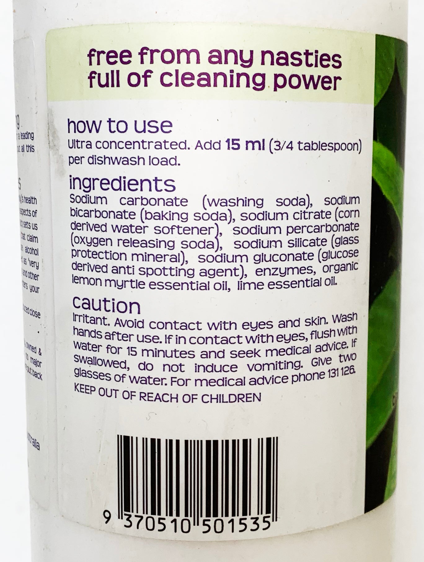 Kin Kin Naturals Eco Dishwasher Powder with Lemon Myrtle and Lime Essential Oils 1.1kg