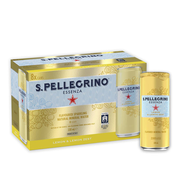San Pellegrino Essenza Lemon and Lemon Zest Can 8 x 330mL | Harris Farm Online
