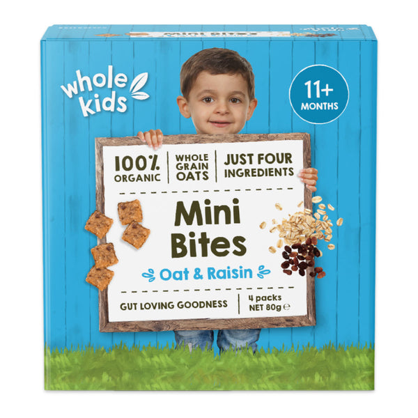 Whole Kids Organic Mini Bites Oat and Raisin x4 80g | Harris Farm Online
