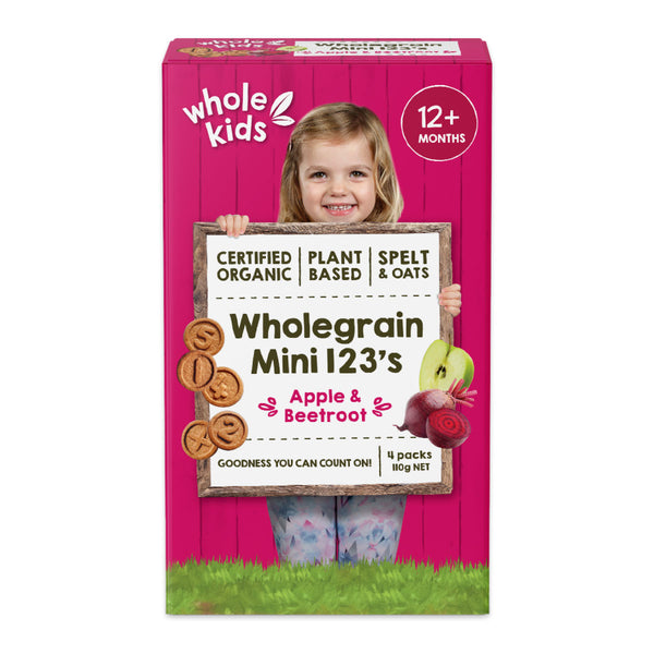 Whole Kids Organic Mini 123 Biscuits Apple and Beetroot x4 110g | Harris Farm Online