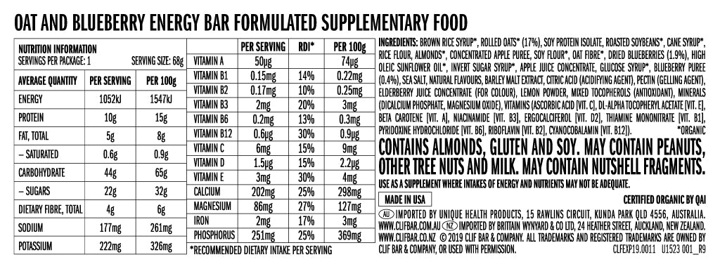 Clif Bar Blueberry Crisp Energy Bar | Harris Farm Online