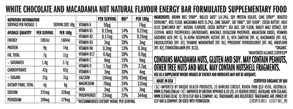 Clif Bar White Chocolate Macadamia Nut Energy Bar | Harris Farm Online