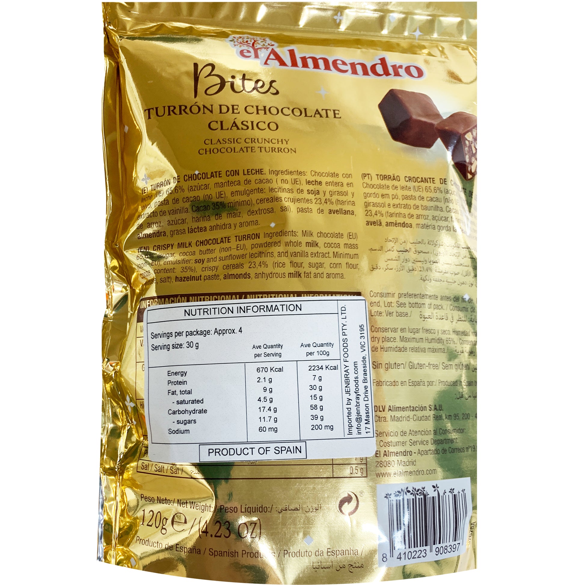 El Almendro Bites Classic Crunchy Chocolate Turron | Harris Farm Online