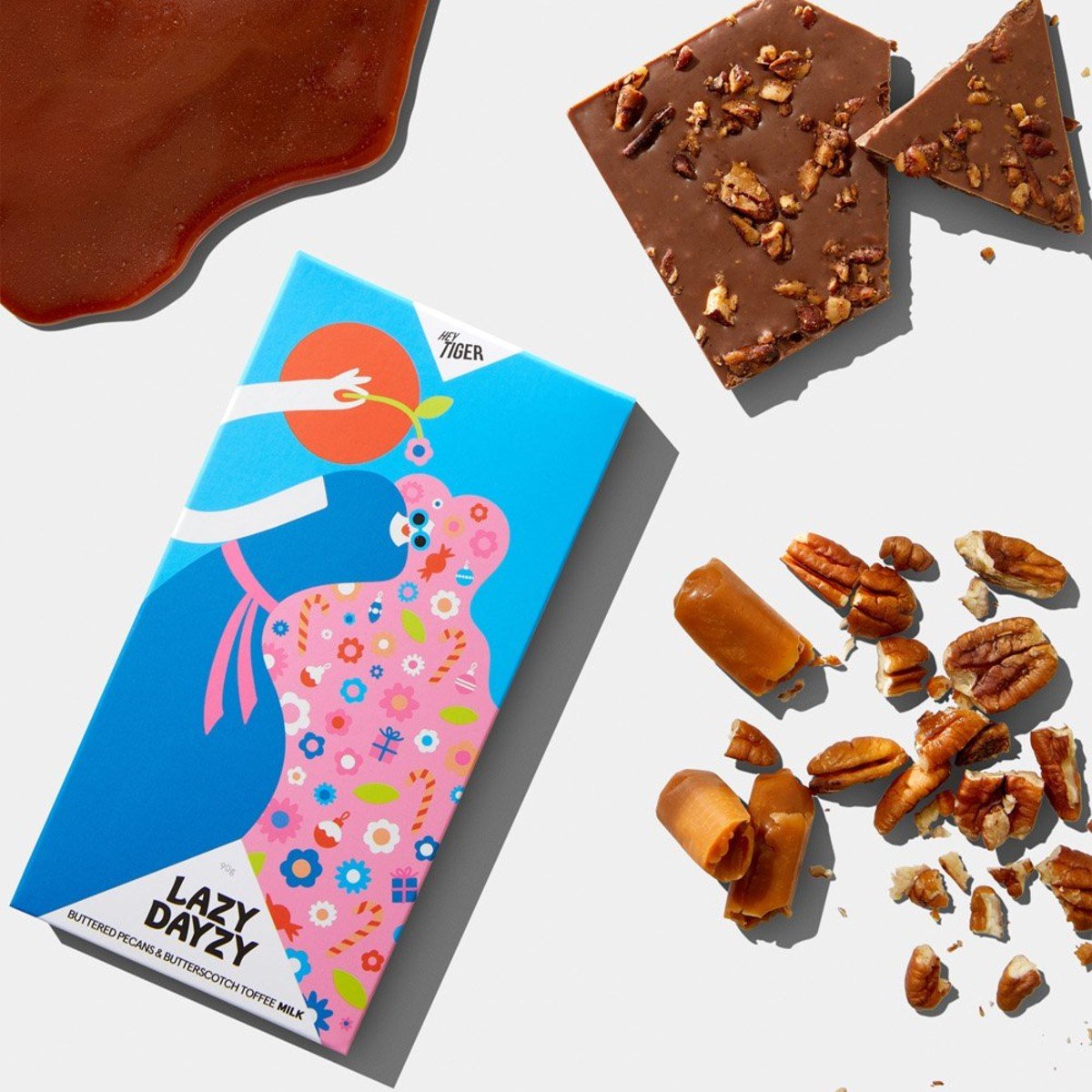 Hey Tiger Buttered Pecans and Butterscotch Toffee Milk Chocolate 90g