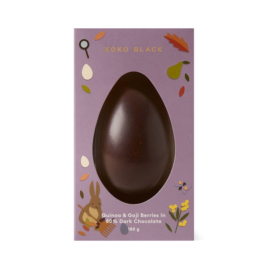 Koko Black Quinoa and Goji Berry 180% Dark Egg 180g | Harris Farm Online