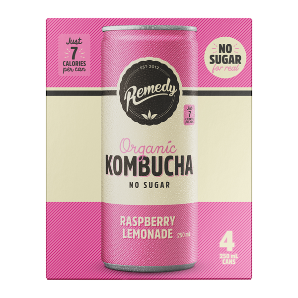 Remedy Organic Kombucha Raspberry Lemonade 4 x 250ml