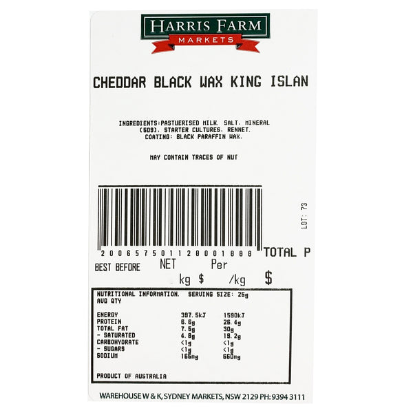 King Island Dairy Black Label Black Wax Cheddar Cheese | Harris Farm Online