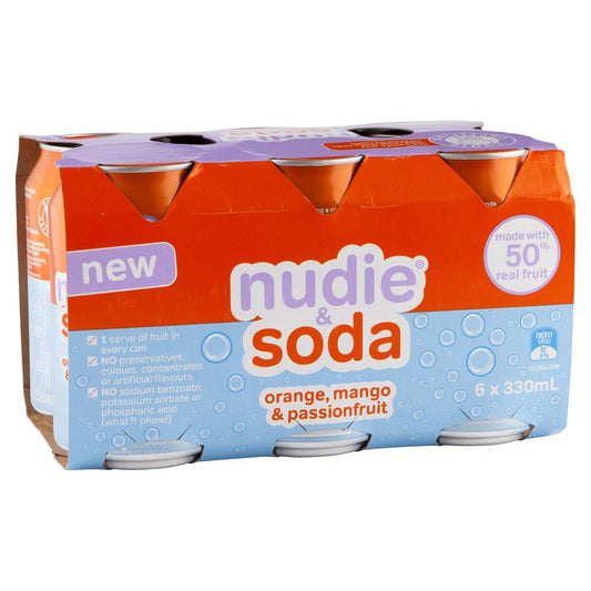 Nudie Soda Orange Mango Passionfruit 6 x 330mL , Frdg1-Drinks - HFM, Harris Farm Markets
 - 1
