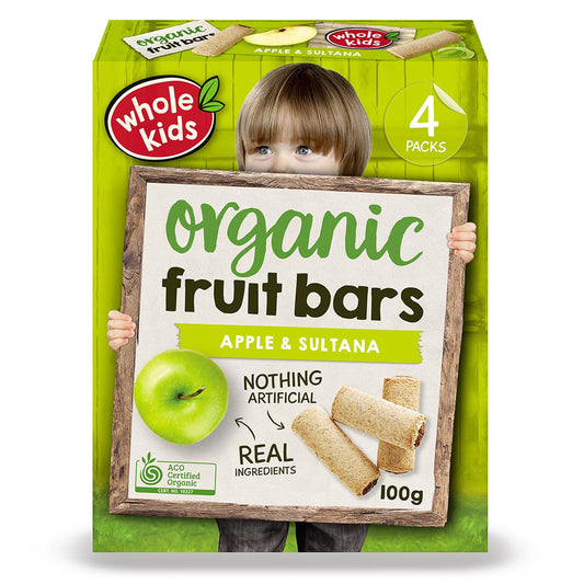 Whole Kids Organic Fruit Bars Apple and Sultana Bars x4 100g