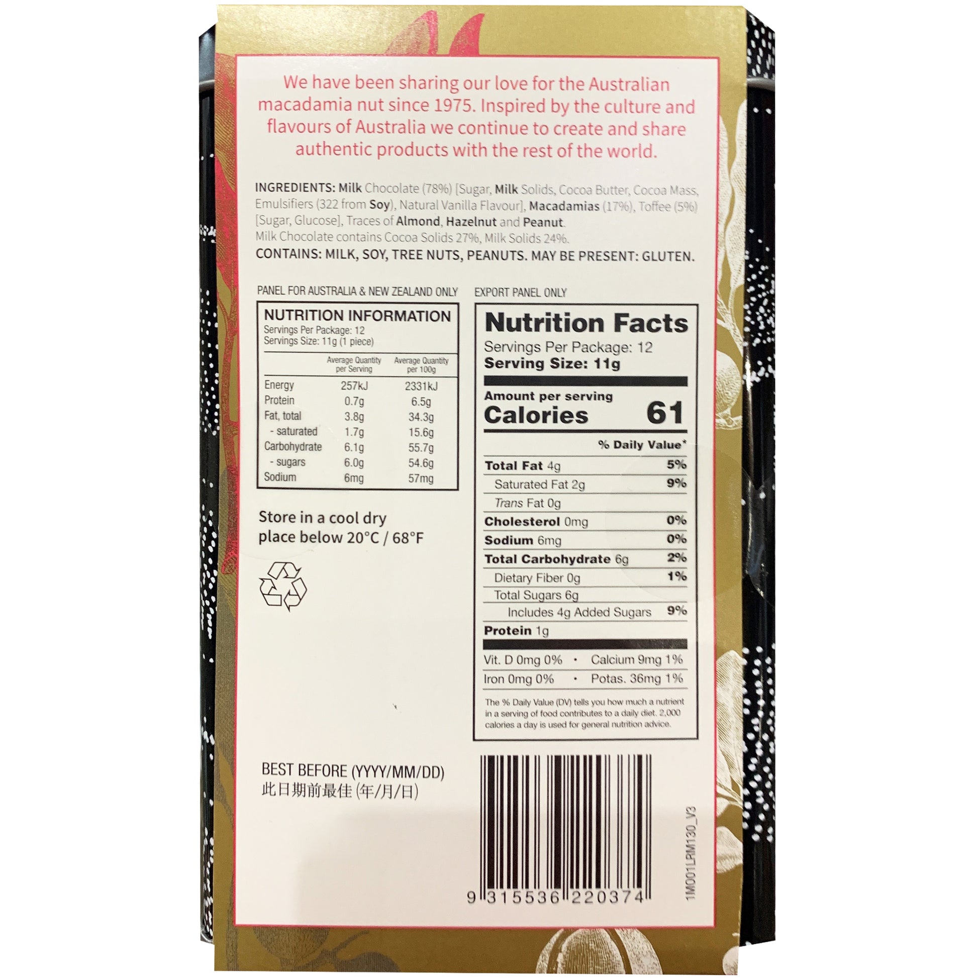 Patons Macadamia Royals Toffee Milk Chocolate Tin | Harris Farm Online