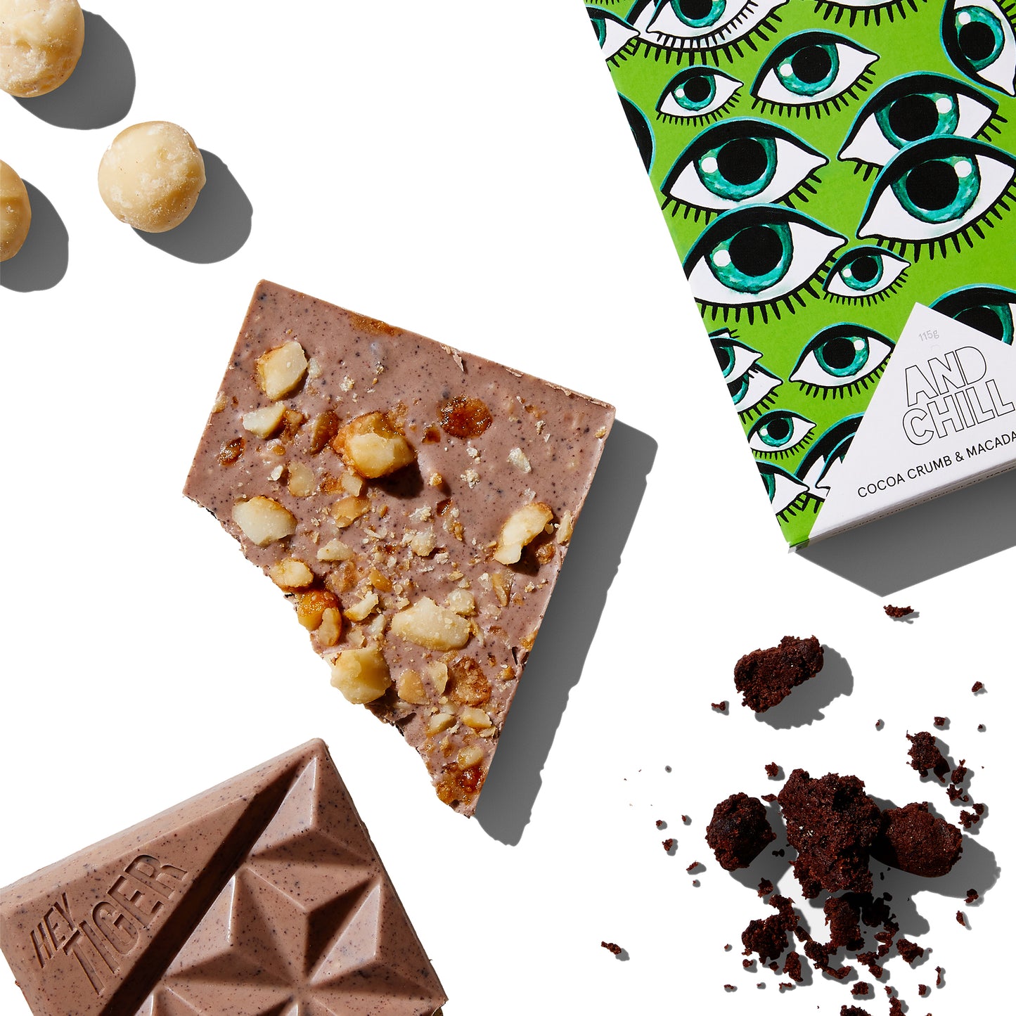 Hey Tiger And Chill Cocoa Crumb and Macadamia White Chocolate | Harris Farm Online