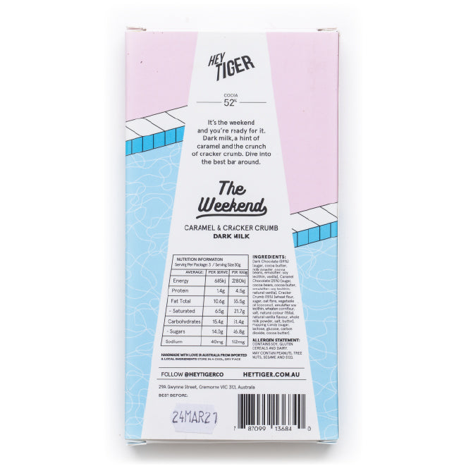 Hey Tiger The Weekend Caramel and Cracker Crumb Dark Milk Chocolate | Harris Farm Online