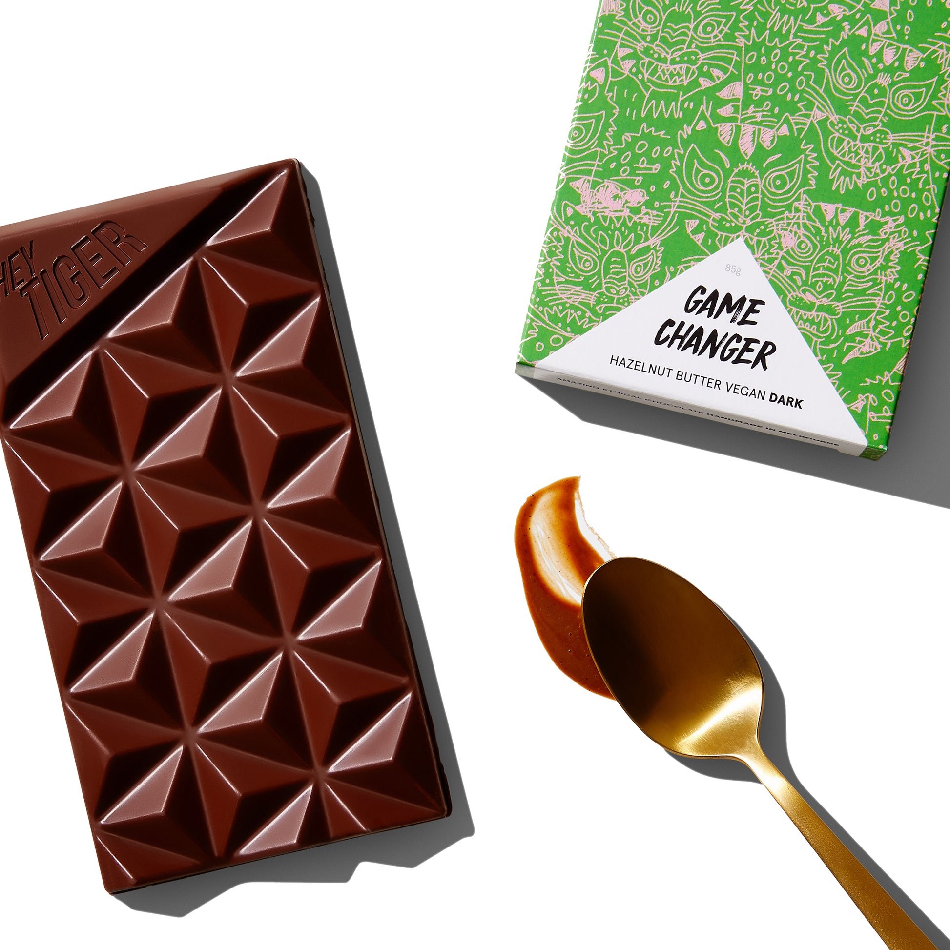 Hey Tiger Game Changer Hazelnut Butter Vegan Dark Chocolate | Harris Farm Online