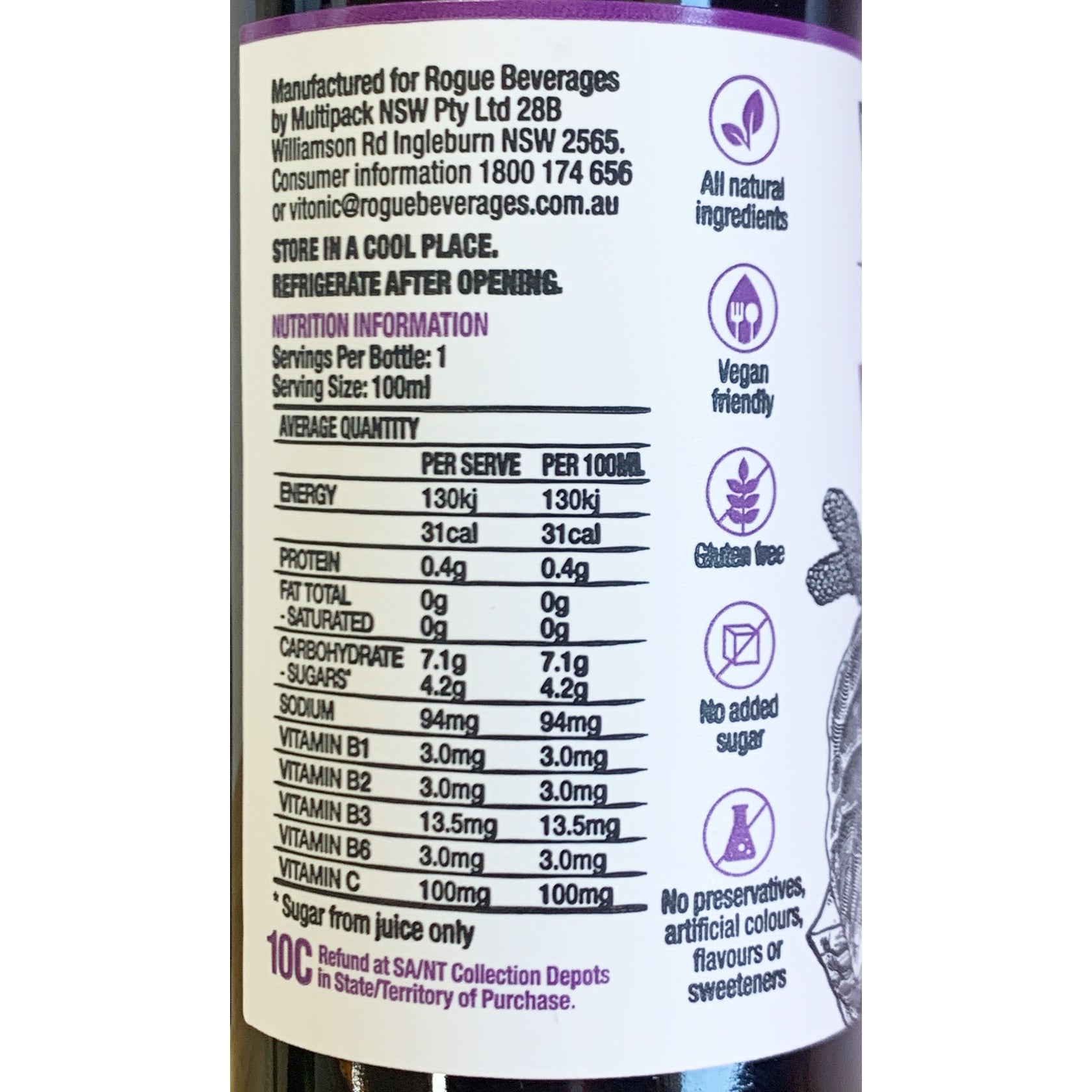 Vitonic NZ Boysenberry and Kawa Kawa Tonic | Harris Farm Online