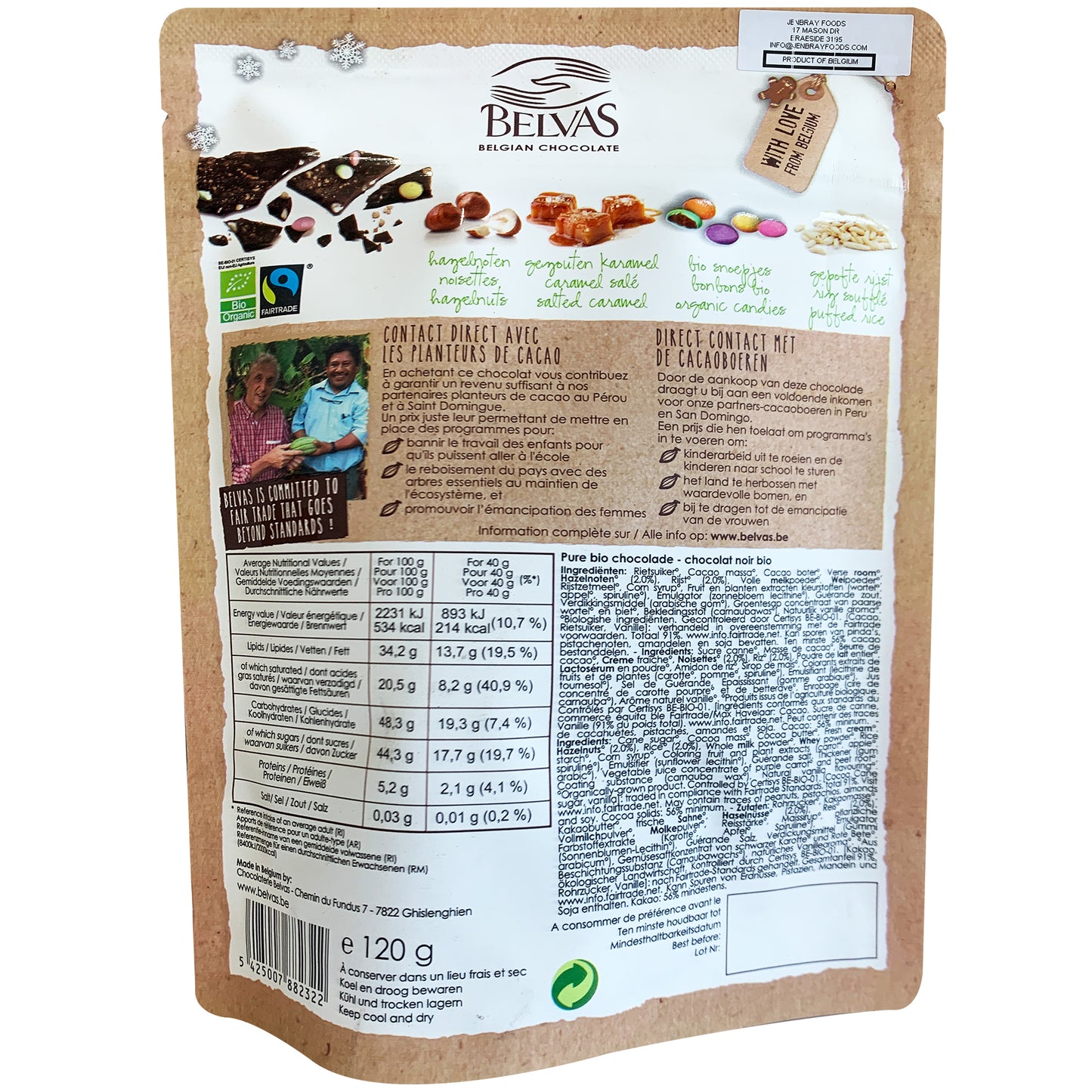 Belvas Belgian Thins Organic Dark Chocolate Hazelnuts, Salted Caramel, Candies and Puffed Rice | Harris Farm Online