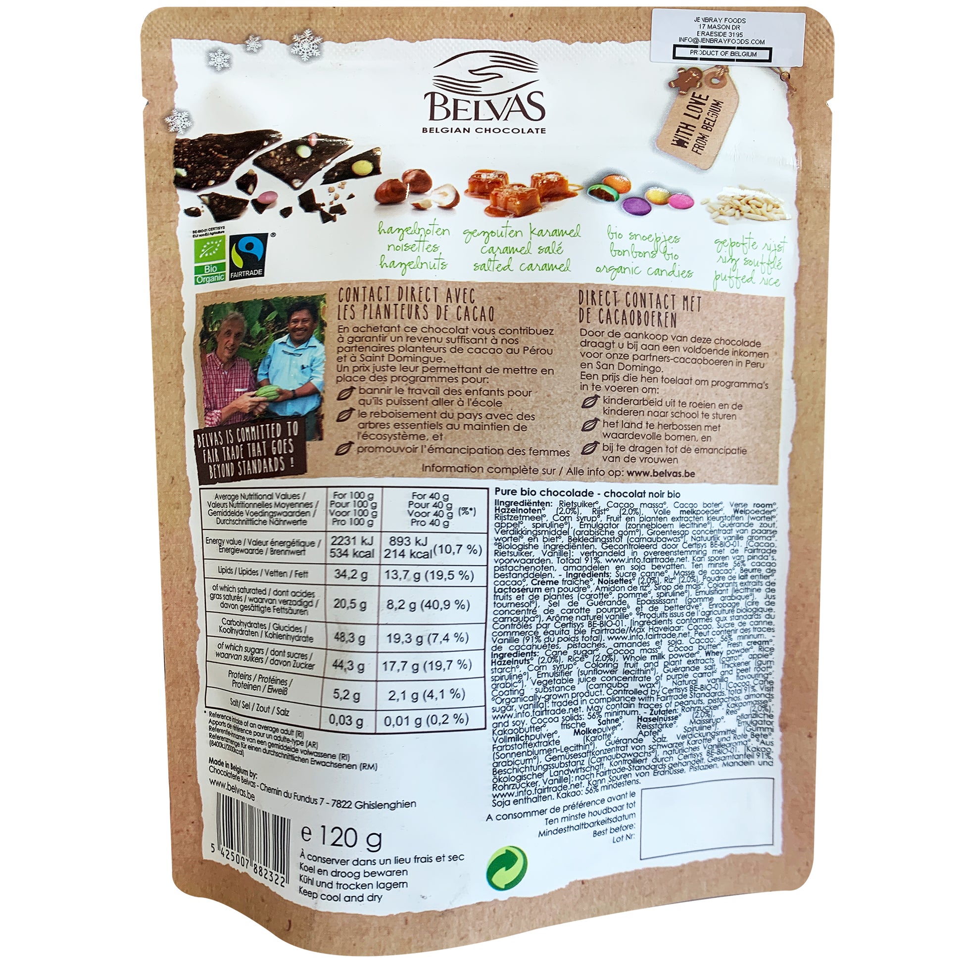 Belvas Belgian Thins Organic Dark Chocolate Hazelnuts, Salted Caramel, Candies and Puffed Rice | Harris Farm Online