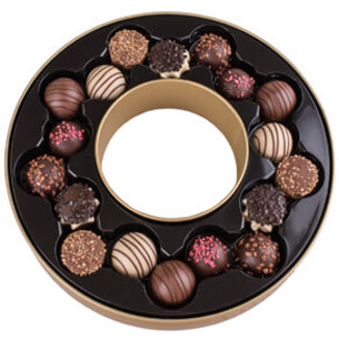 Cachet Milk, Dark and White Chocolate Assortment in Gold Wreath Tin