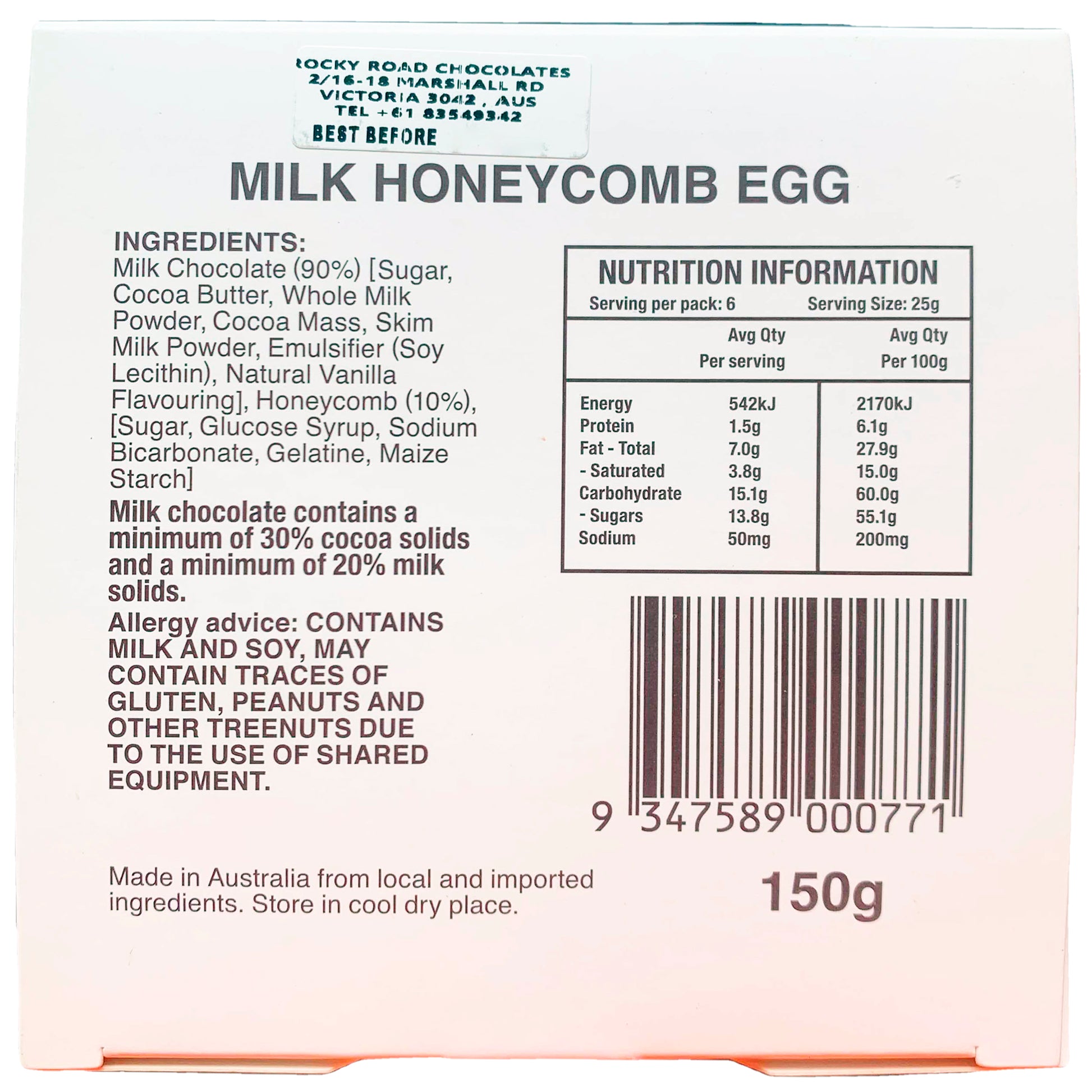 Rocky Road Chocolates Milk Chocolate Honeycomb Egg | Harris Farm Online