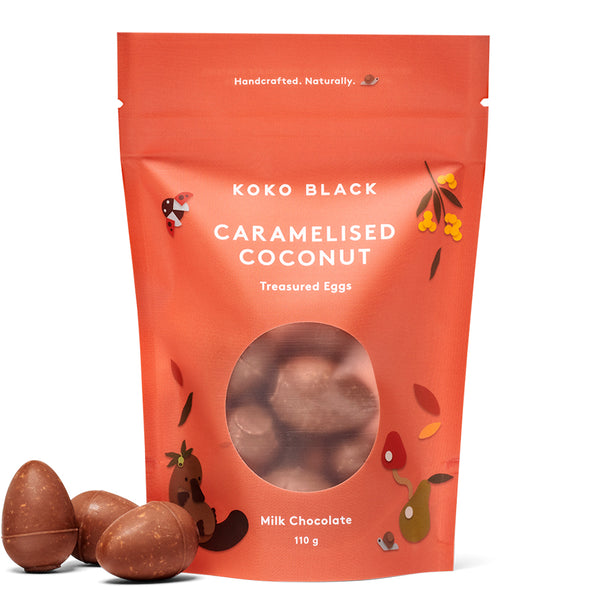 Koko Black Milk Chocolate Caramelised Coconut Eggs | Harris Farm Online
