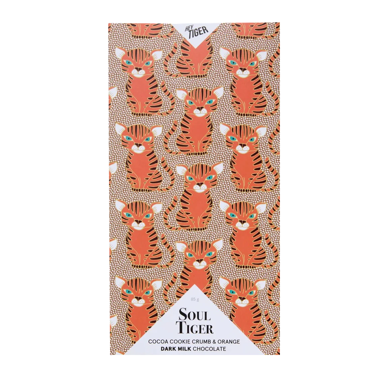 Hey Tiger Cocoa Cookie Crumb and Orange Dark Milk Chocolate 85g